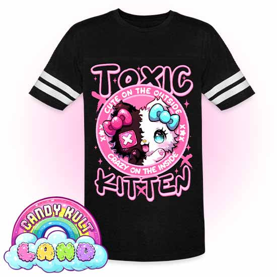 Crazy On The Inside Toxic Kitten  - Candy Kult Land Men's / Unisex Vintage Sport T-Shirt - Candy Kult - Candy Cult - Candy Kult Land - Wishbone - Boo Kitty - Panku - Frosti - Toxic Kitten - Hex-Heart - Cult Candy - Cake High Heels - [product_vendor}
