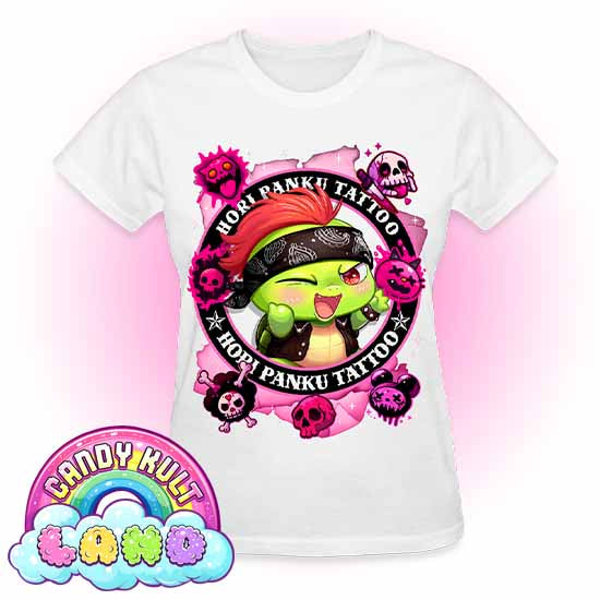 Hori Panku Tattoo Pink - Candy Kult land REGULAR FIT Ladies T-Shirt - Candy Kult - Candy Cult - Candy Kult Land - Wishbone - Boo Kitty - Panku - Frosti - Toxic Kitten - Hex-Heart - Cult Candy - Cake High Heels - [product_vendor}