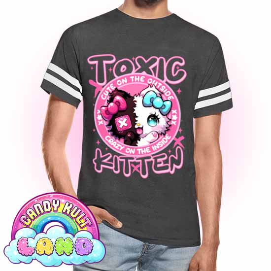 Crazy On The Inside Toxic Kitten  - Candy Kult Land Men's / Unisex Vintage Sport T-Shirt - Candy Kult - Candy Cult - Candy Kult Land - Wishbone - Boo Kitty - Panku - Frosti - Toxic Kitten - Hex-Heart - Cult Candy - Cake High Heels - [product_vendor}