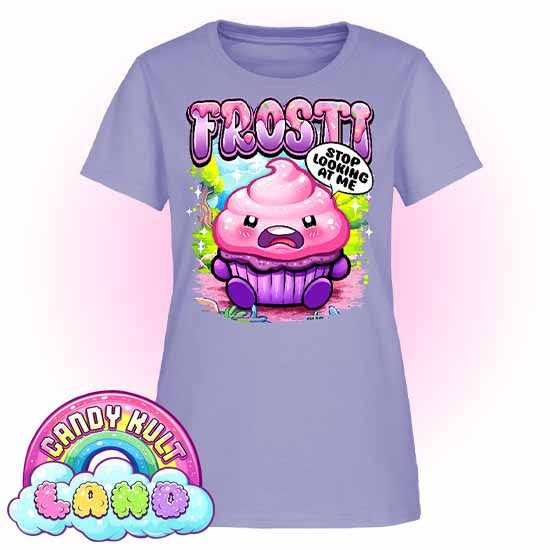 Frosti Stop Looking At Me - Candy Kult Land Women's FITTED T-Shirt - Candy Kult - Candy Cult - Candy Kult Land - Wishbone - Boo Kitty - Panku - Frosti - Toxic Kitten - Hex-Heart - Cult Candy - Cake High Heels - [product_vendor}