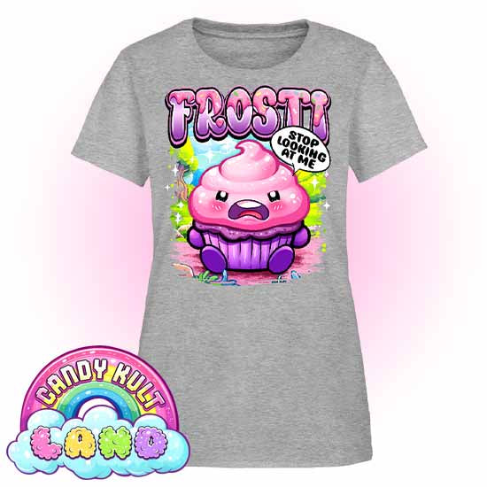 Frosti Stop Looking At Me - Candy Kult Land Women's FITTED T-Shirt - Candy Kult - Candy Cult - Candy Kult Land - Wishbone - Boo Kitty - Panku - Frosti - Toxic Kitten - Hex-Heart - Cult Candy - Cake High Heels - [product_vendor}