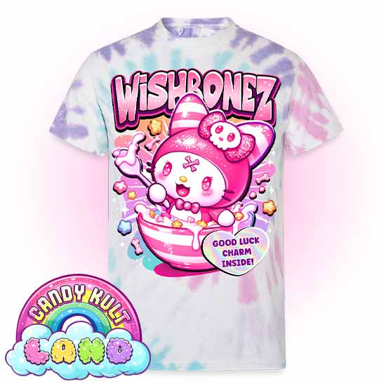 Wishbonez Cereal - Candy Kult Land Unisex Tie Dye T-Shirt - Candy Kult - Candy Cult - Candy Kult Land - Wishbone - Boo Kitty - Panku - Frosti - Toxic Kitten - Hex-Heart - Cult Candy - Cake High Heels - [product_vendor}
