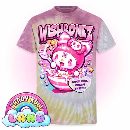 Wishbonez Cereal - Candy Kult Land Unisex Tie Dye T-Shirt - Candy Kult - Candy Cult - Candy Kult Land - Wishbone - Boo Kitty - Panku - Frosti - Toxic Kitten - Hex-Heart - Cult Candy - Cake High Heels - [product_vendor}