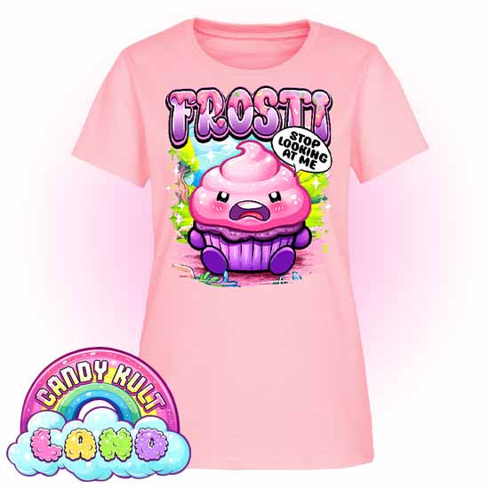 Frosti Stop Looking At Me - Candy Kult Land Women's FITTED T-Shirt - Candy Kult - Candy Cult - Candy Kult Land - Wishbone - Boo Kitty - Panku - Frosti - Toxic Kitten - Hex-Heart - Cult Candy - Cake High Heels - [product_vendor}