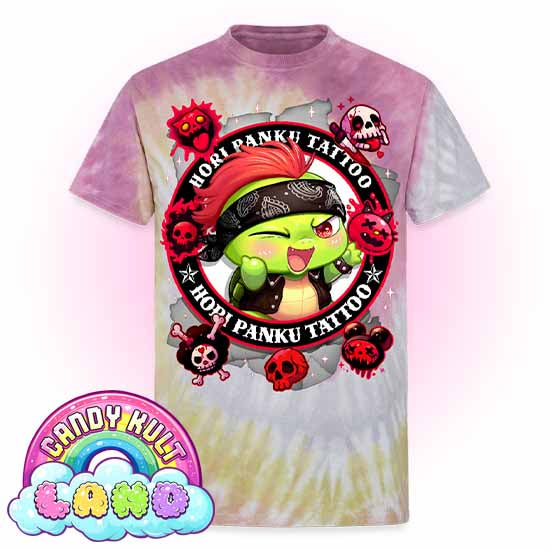 Hori Panku Tattoo Black - Candy Kult Land Unisex Tie Dye T-Shirt - Candy Kult - Candy Cult - Candy Kult Land - Wishbone - Boo Kitty - Panku - Frosti - Toxic Kitten - Hex-Heart - Cult Candy - Cake High Heels - [product_vendor}