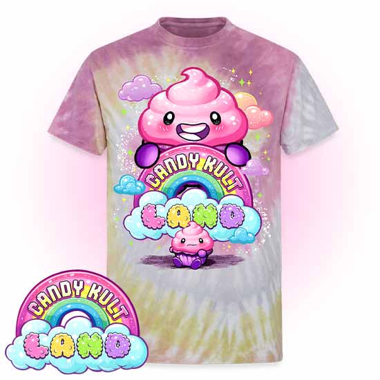 Frosti Candy Kult Land Logo Unisex Tie Dye T-Shirt - Candy Kult - Candy Cult - Candy Kult Land - Wishbone - Boo Kitty - Panku - Frosti - Toxic Kitten - Hex-Heart - Cult Candy - Cake High Heels - [product_vendor}