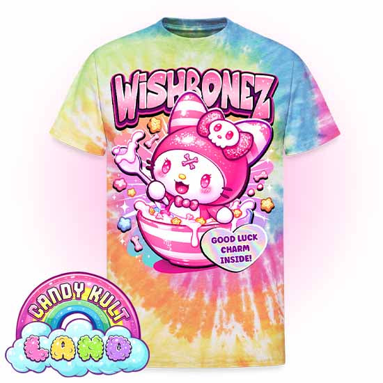 Wishbonez Cereal - Candy Kult Land Unisex Tie Dye T-Shirt - Candy Kult - Candy Cult - Candy Kult Land - Wishbone - Boo Kitty - Panku - Frosti - Toxic Kitten - Hex-Heart - Cult Candy - Cake High Heels - [product_vendor}