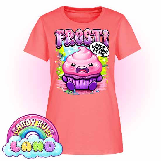 Frosti Stop Looking At Me - Candy Kult Land Women's FITTED T-Shirt - Candy Kult - Candy Cult - Candy Kult Land - Wishbone - Boo Kitty - Panku - Frosti - Toxic Kitten - Hex-Heart - Cult Candy - Cake High Heels - [product_vendor}