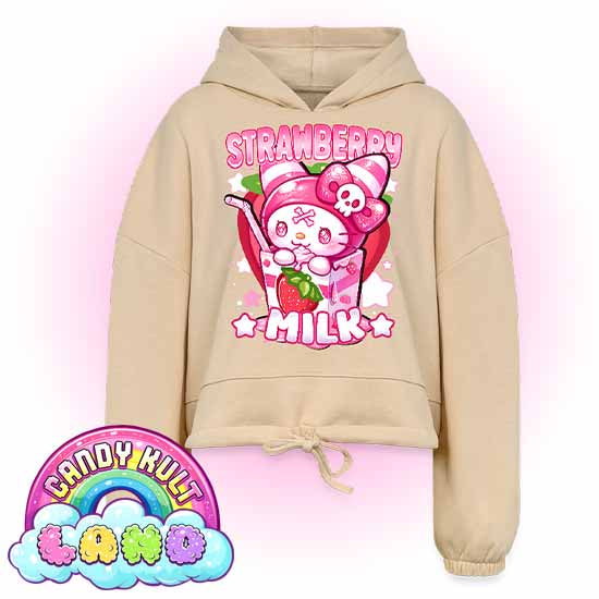 Wishbone Strawberry Milk - Candy Kult Land Women’s Cropped Hoodie