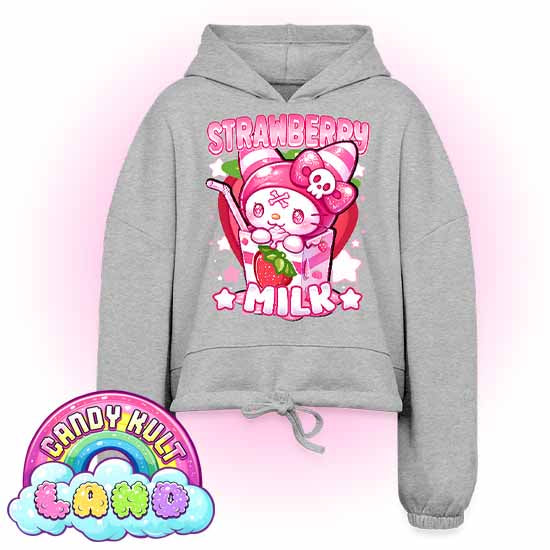 Wishbone Strawberry Milk - Candy Kult Land Women’s Cropped Hoodie