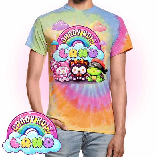 Candy Kult Land Wishbone, Boo & Panku Unisex Tie Dye T-Shirt - Candy Kult - Candy Cult - Candy Kult Land - Wishbone - Boo Kitty - Panku - Frosti - Toxic Kitten - Hex-Heart - Cult Candy - Cake High Heels - [product_vendor}