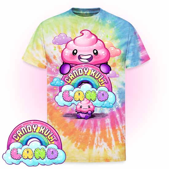 Frosti Candy Kult Land Logo Unisex Tie Dye T-Shirt - Candy Kult - Candy Cult - Candy Kult Land - Wishbone - Boo Kitty - Panku - Frosti - Toxic Kitten - Hex-Heart - Cult Candy - Cake High Heels - [product_vendor}