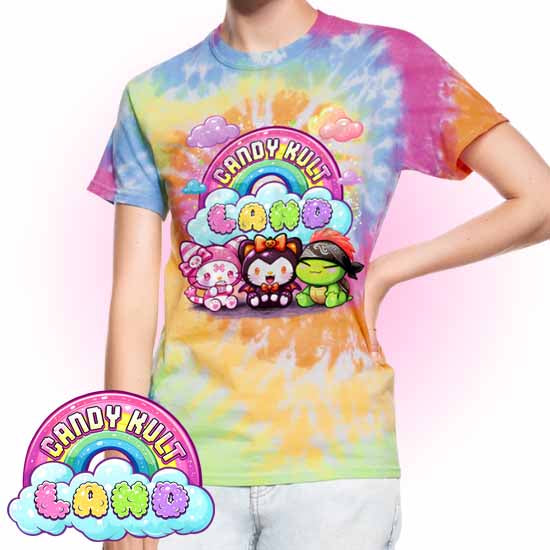 Candy Kult Land Wishbone, Boo & Panku Unisex Tie Dye T-Shirt - Candy Kult - Candy Cult - Candy Kult Land - Wishbone - Boo Kitty - Panku - Frosti - Toxic Kitten - Hex-Heart - Cult Candy - Cake High Heels - [product_vendor}
