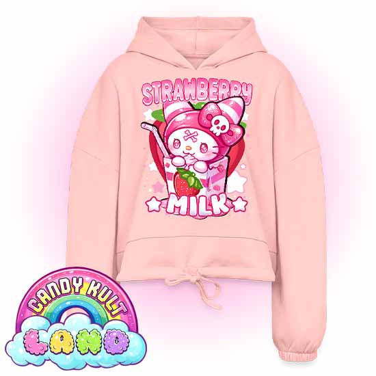 Wishbone Strawberry Milk - Candy Kult Land Women’s Cropped Hoodie
