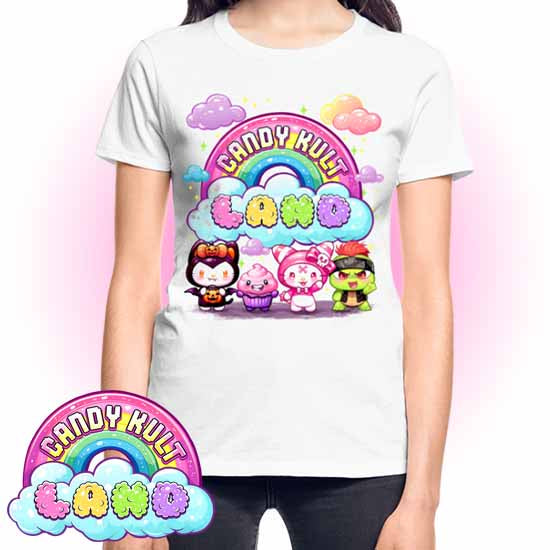 Wishbone Frosti Boo & Panku Candy ult Land Logo REGULAR FIT Ladies T-Shirt - Candy Kult - Candy Cult - Candy Kult Land - Wishbone - Boo Kitty - Panku - Frosti - Toxic Kitten - Hex-Heart - Cult Candy - Cake High Heels - [product_vendor}