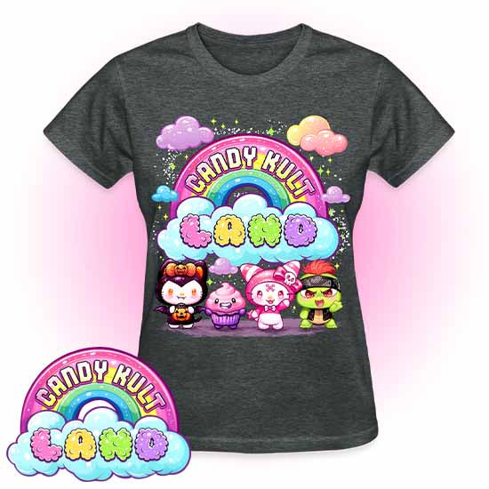 Wishbone Frosti Boo & Panku Candy ult Land Logo REGULAR FIT Ladies T-Shirt - Candy Kult - Candy Cult - Candy Kult Land - Wishbone - Boo Kitty - Panku - Frosti - Toxic Kitten - Hex-Heart - Cult Candy - Cake High Heels - [product_vendor}