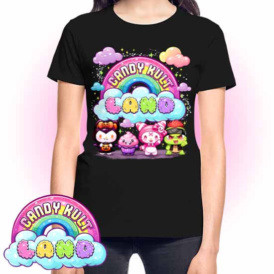 Wishbone Frosti Boo & Panku Candy ult Land Logo REGULAR FIT Ladies T-Shirt - Candy Kult - Candy Cult - Candy Kult Land - Wishbone - Boo Kitty - Panku - Frosti - Toxic Kitten - Hex-Heart - Cult Candy - Cake High Heels - [product_vendor}