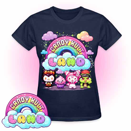 Wishbone Frosti Boo & Panku Candy ult Land Logo REGULAR FIT Ladies T-Shirt - Candy Kult - Candy Cult - Candy Kult Land - Wishbone - Boo Kitty - Panku - Frosti - Toxic Kitten - Hex-Heart - Cult Candy - Cake High Heels - [product_vendor}