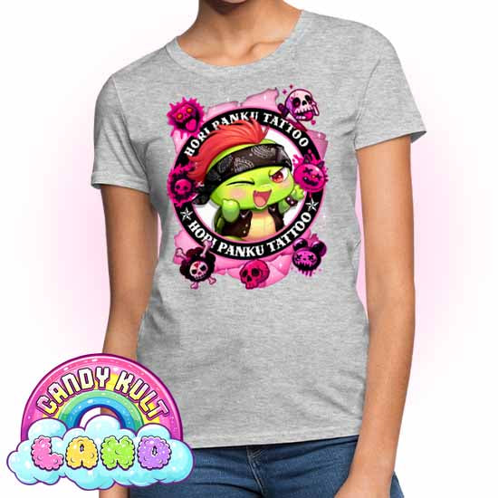 Hori Panku Tattoo Pink - Candy Kult Land Women's FITTED T-Shirt - Candy Kult - Candy Cult - Candy Kult Land - Wishbone - Boo Kitty - Panku - Frosti - Toxic Kitten - Hex-Heart - Cult Candy - Cake High Heels - [product_vendor}