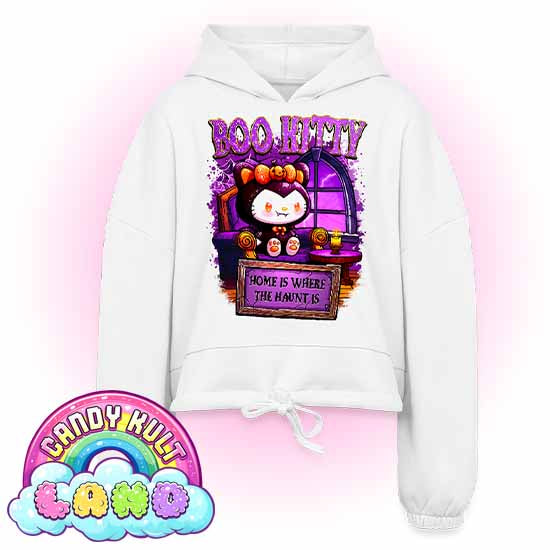 Home Is Where The Haunt Is Boo Kitty - Candy Kult Land Women’s Cropped Hoodie