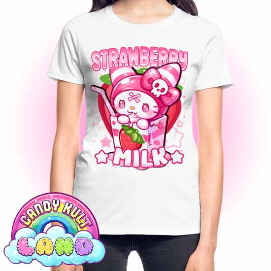 Wishbone Strawberry Milk - Candy Kult land REGULAR FIT Ladies T-Shirt - Candy Kult - Candy Cult - Candy Kult Land - Wishbone - Boo Kitty - Panku - Frosti - Toxic Kitten - Hex-Heart - Cult Candy - Cake High Heels - [product_vendor}