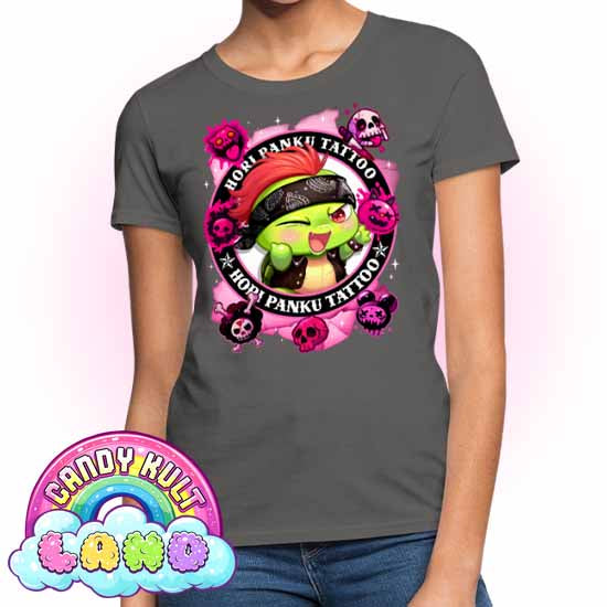 Hori Panku Tattoo Pink - Candy Kult Land Women's FITTED T-Shirt - Candy Kult - Candy Cult - Candy Kult Land - Wishbone - Boo Kitty - Panku - Frosti - Toxic Kitten - Hex-Heart - Cult Candy - Cake High Heels - [product_vendor}