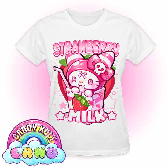 Wishbone Strawberry Milk - Candy Kult land REGULAR FIT Ladies T-Shirt - Candy Kult - Candy Cult - Candy Kult Land - Wishbone - Boo Kitty - Panku - Frosti - Toxic Kitten - Hex-Heart - Cult Candy - Cake High Heels - [product_vendor}