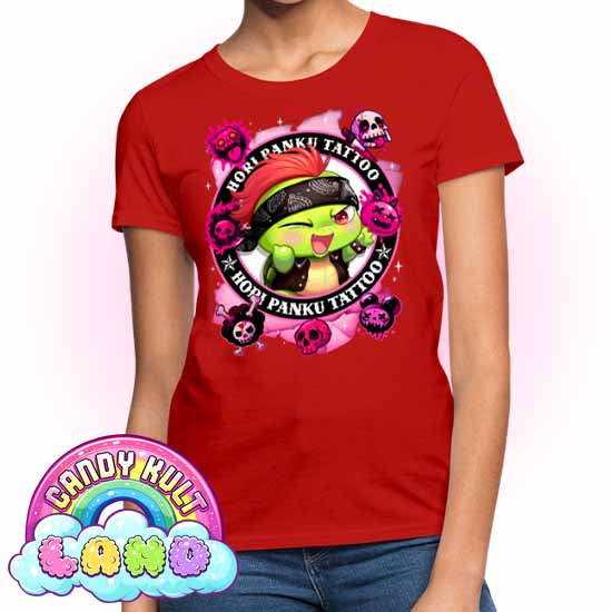 Hori Panku Tattoo Pink - Candy Kult Land Women's FITTED T-Shirt - Candy Kult - Candy Cult - Candy Kult Land - Wishbone - Boo Kitty - Panku - Frosti - Toxic Kitten - Hex-Heart - Cult Candy - Cake High Heels - [product_vendor}