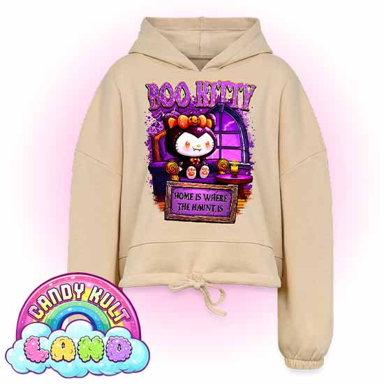 Home Is Where The Haunt Is Boo Kitty - Candy Kult Land Women’s Cropped Hoodie