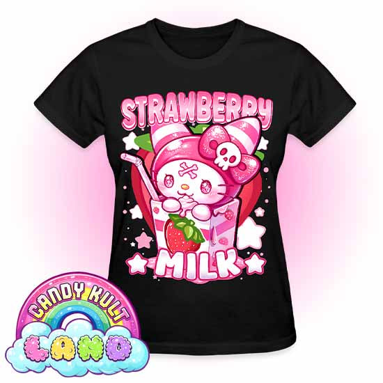 Wishbone Strawberry Milk - Candy Kult land REGULAR FIT Ladies T-Shirt - Candy Kult - Candy Cult - Candy Kult Land - Wishbone - Boo Kitty - Panku - Frosti - Toxic Kitten - Hex-Heart - Cult Candy - Cake High Heels - [product_vendor}