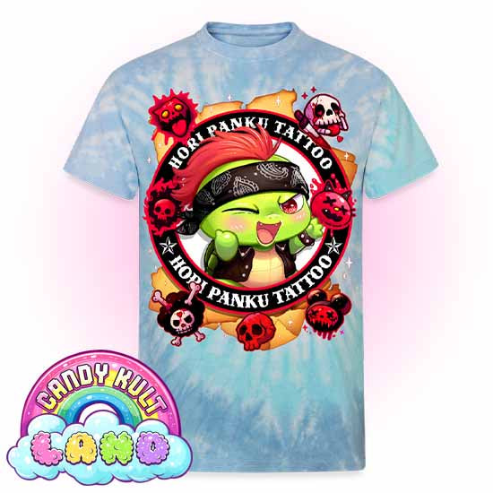 Hori Panku Tattoo - Candy Kult Land Unisex Tie Dye T-Shirt - Candy Kult - Candy Cult - Candy Kult Land - Wishbone - Boo Kitty - Panku - Frosti - Toxic Kitten - Hex-Heart - Cult Candy - Cake High Heels - [product_vendor}