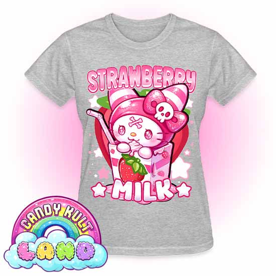Wishbone Strawberry Milk - Candy Kult land REGULAR FIT Ladies T-Shirt - Candy Kult - Candy Cult - Candy Kult Land - Wishbone - Boo Kitty - Panku - Frosti - Toxic Kitten - Hex-Heart - Cult Candy - Cake High Heels - [product_vendor}