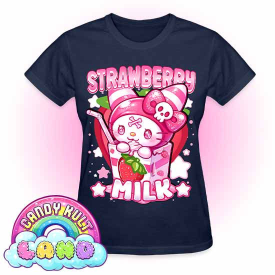 Wishbone Strawberry Milk - Candy Kult land REGULAR FIT Ladies T-Shirt - Candy Kult - Candy Cult - Candy Kult Land - Wishbone - Boo Kitty - Panku - Frosti - Toxic Kitten - Hex-Heart - Cult Candy - Cake High Heels - [product_vendor}