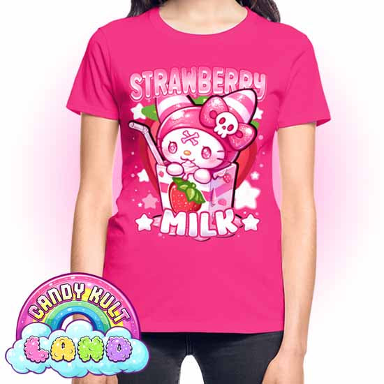 Wishbone Strawberry Milk - Candy Kult land REGULAR FIT Ladies T-Shirt - Candy Kult - Candy Cult - Candy Kult Land - Wishbone - Boo Kitty - Panku - Frosti - Toxic Kitten - Hex-Heart - Cult Candy - Cake High Heels - [product_vendor}