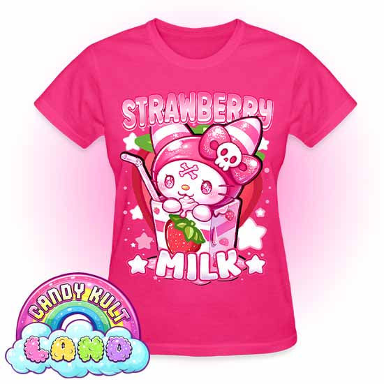 Wishbone Strawberry Milk - Candy Kult land REGULAR FIT Ladies T-Shirt - Candy Kult - Candy Cult - Candy Kult Land - Wishbone - Boo Kitty - Panku - Frosti - Toxic Kitten - Hex-Heart - Cult Candy - Cake High Heels - [product_vendor}