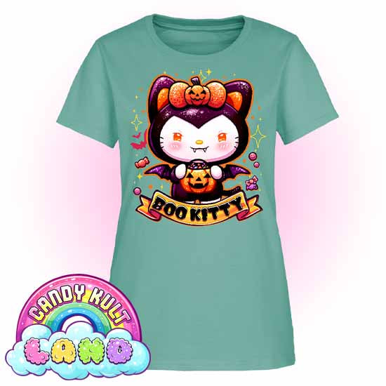 Boo Kitty - Candy Kult Land Women's FITTED T-Shirt - Candy Kult - Candy Cult - Candy Kult Land - Wishbone - Boo Kitty - Panku - Frosti - Toxic Kitten - Hex-Heart - Cult Candy - Cake High Heels - [product_vendor}