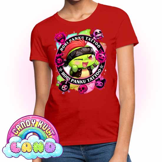 Hori Panku Tattoo Rainbow - Candy Kult Land Women's FITTED T-Shirt - Candy Kult - Candy Cult - Candy Kult Land - Wishbone - Boo Kitty - Panku - Frosti - Toxic Kitten - Hex-Heart - Cult Candy - Cake High Heels - [product_vendor}