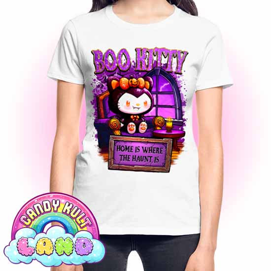 Home Is Where The Haunt Is Boo Kitty - Candy Kult land REGULAR FIT Ladies T-Shirt - Candy Kult - Candy Cult - Candy Kult Land - Wishbone - Boo Kitty - Panku - Frosti - Toxic Kitten - Hex-Heart - Cult Candy - Cake High Heels - [product_vendor}