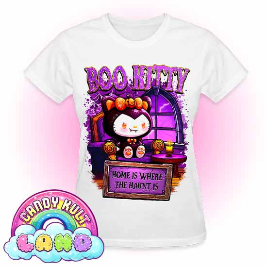 Home Is Where The Haunt Is Boo Kitty - Candy Kult land REGULAR FIT Ladies T-Shirt - Candy Kult - Candy Cult - Candy Kult Land - Wishbone - Boo Kitty - Panku - Frosti - Toxic Kitten - Hex-Heart - Cult Candy - Cake High Heels - [product_vendor}