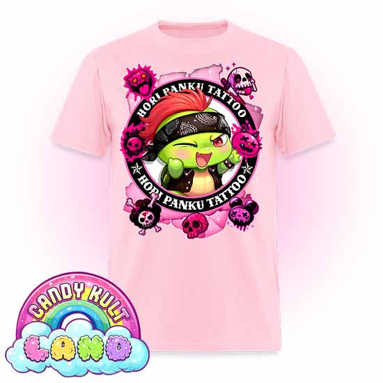 Hori Panku Tattoo Pink - Candy Kult Land COLOUR Men's / Unisex Classic T-Shirt - Candy Kult - Candy Cult - Candy Kult Land - Wishbone - Boo Kitty - Panku - Frosti - Toxic Kitten - Hex-Heart - Cult Candy - Cake High Heels - [product_vendor}