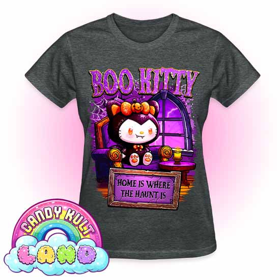 Home Is Where The Haunt Is Boo Kitty - Candy Kult land REGULAR FIT Ladies T-Shirt - Candy Kult - Candy Cult - Candy Kult Land - Wishbone - Boo Kitty - Panku - Frosti - Toxic Kitten - Hex-Heart - Cult Candy - Cake High Heels - [product_vendor}