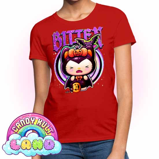 Boo Kitty Origins Bitten - Candy Kult Land Women's FITTED T-Shirt - Candy Kult - Candy Cult - Candy Kult Land - Wishbone - Boo Kitty - Panku - Frosti - Toxic Kitten - Hex-Heart - Cult Candy - Cake High Heels - [product_vendor}