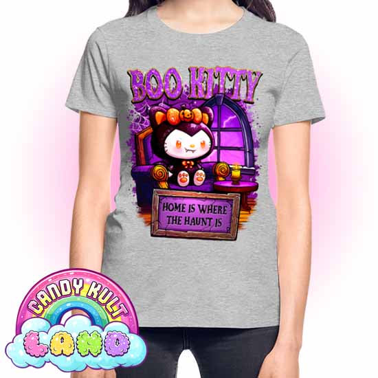 Home Is Where The Haunt Is Boo Kitty - Candy Kult land REGULAR FIT Ladies T-Shirt - Candy Kult - Candy Cult - Candy Kult Land - Wishbone - Boo Kitty - Panku - Frosti - Toxic Kitten - Hex-Heart - Cult Candy - Cake High Heels - [product_vendor}