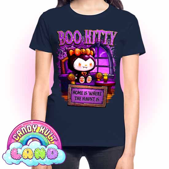 Home Is Where The Haunt Is Boo Kitty - Candy Kult land REGULAR FIT Ladies T-Shirt - Candy Kult - Candy Cult - Candy Kult Land - Wishbone - Boo Kitty - Panku - Frosti - Toxic Kitten - Hex-Heart - Cult Candy - Cake High Heels - [product_vendor}