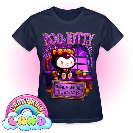 Home Is Where The Haunt Is Boo Kitty - Candy Kult land REGULAR FIT Ladies T-Shirt - Candy Kult - Candy Cult - Candy Kult Land - Wishbone - Boo Kitty - Panku - Frosti - Toxic Kitten - Hex-Heart - Cult Candy - Cake High Heels - [product_vendor}