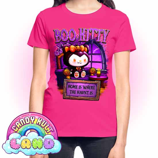 Home Is Where The Haunt Is Boo Kitty - Candy Kult land REGULAR FIT Ladies T-Shirt - Candy Kult - Candy Cult - Candy Kult Land - Wishbone - Boo Kitty - Panku - Frosti - Toxic Kitten - Hex-Heart - Cult Candy - Cake High Heels - [product_vendor}