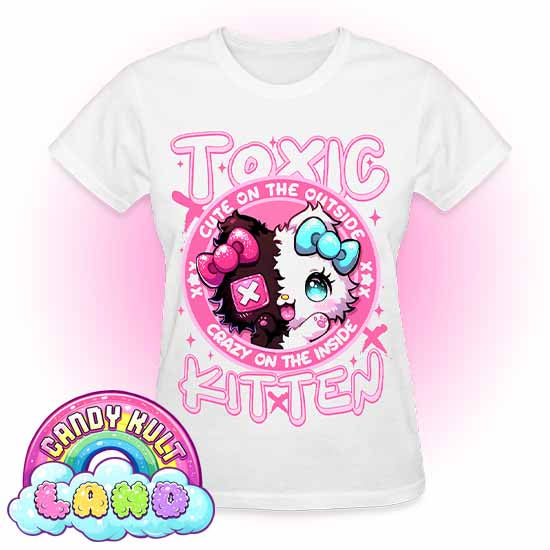 Crazy On The Inside Toxic Kitten - Candy Kult land REGULAR FIT Ladies T-Shirt - Candy Kult - Candy Cult - Candy Kult Land - Wishbone - Boo Kitty - Panku - Frosti - Toxic Kitten - Hex-Heart - Cult Candy - Cake High Heels - [product_vendor}