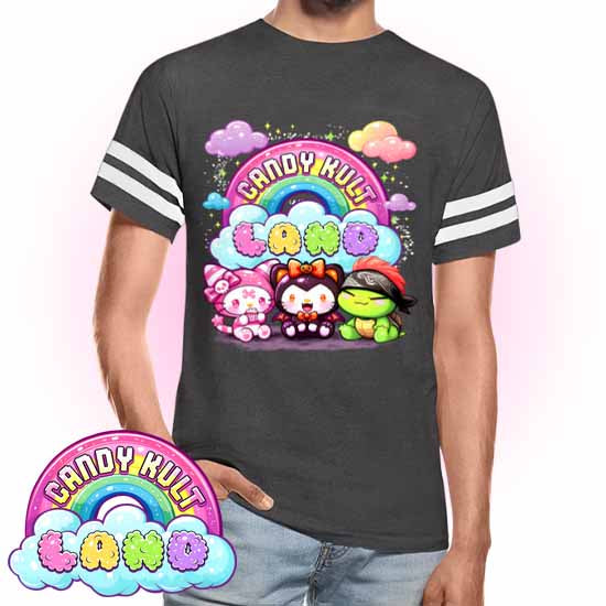 Wishbone Boo & Panku Candy Kult Land Logo  - Candy Kult Land Men's / Unisex Vintage Sport T-Shirt - Candy Kult - Candy Cult - Candy Kult Land - Wishbone - Boo Kitty - Panku - Frosti - Toxic Kitten - Hex-Heart - Cult Candy - Cake High Heels - [product_vendor}