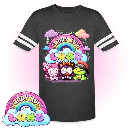 Wishbone Boo & Panku Candy Kult Land Logo  - Candy Kult Land Men's / Unisex Vintage Sport T-Shirt - Candy Kult - Candy Cult - Candy Kult Land - Wishbone - Boo Kitty - Panku - Frosti - Toxic Kitten - Hex-Heart - Cult Candy - Cake High Heels - [product_vendor}