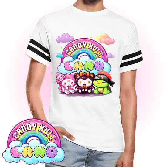 Wishbone Boo & Panku Candy Kult Land Logo  - Candy Kult Land Men's / Unisex Vintage Sport T-Shirt - Candy Kult - Candy Cult - Candy Kult Land - Wishbone - Boo Kitty - Panku - Frosti - Toxic Kitten - Hex-Heart - Cult Candy - Cake High Heels - [product_vendor}